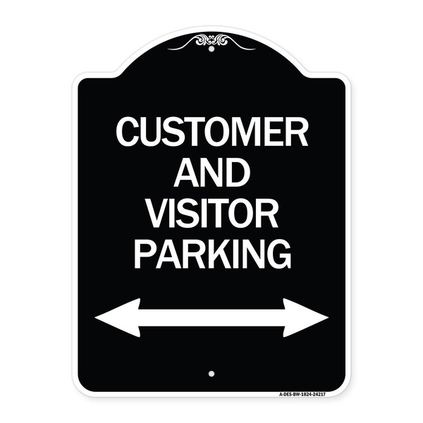 Customer and Visitor Parking Bidirectional Arrow Heavy-Gauge Aluminum Sign, 24" x 18", BW-1824-24217